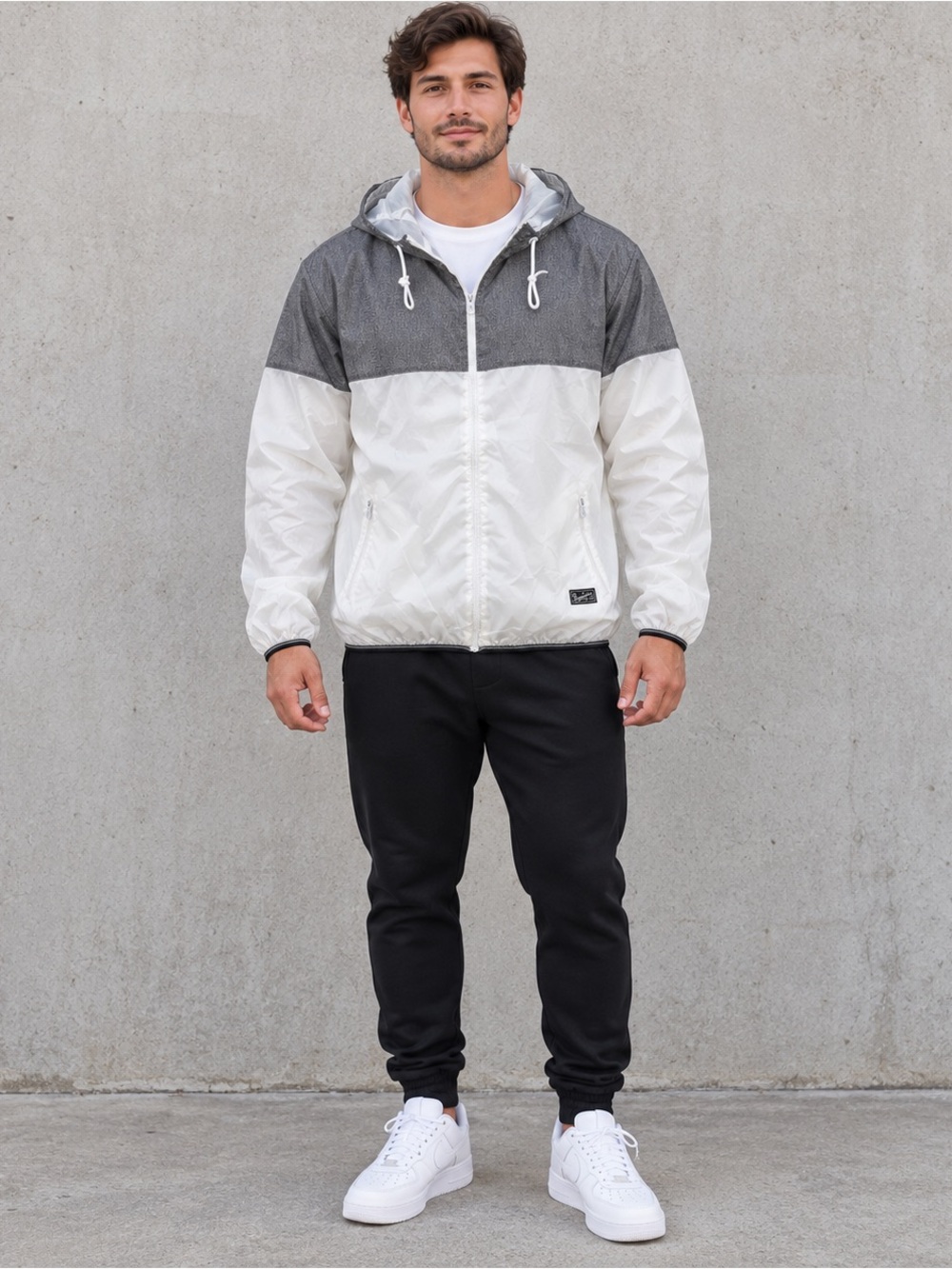 Brooklyn's Best XL Hooded Windbreaker White/Grey
